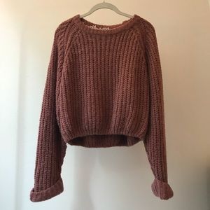 POL Roll-Sleeve Cropped Sweater